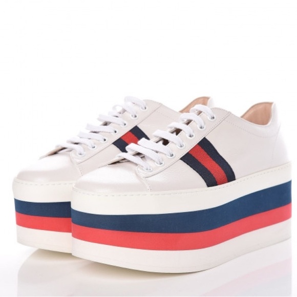GUCCI Peggy sneakers platform size EU 36 US 6 white leather blue red like new - Picture 1 of 16